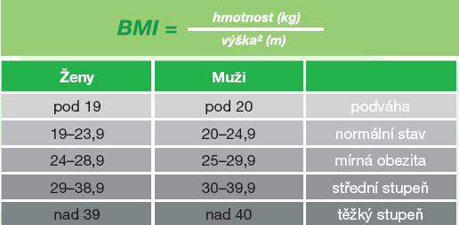 Výsledková tabulka pro BMI.